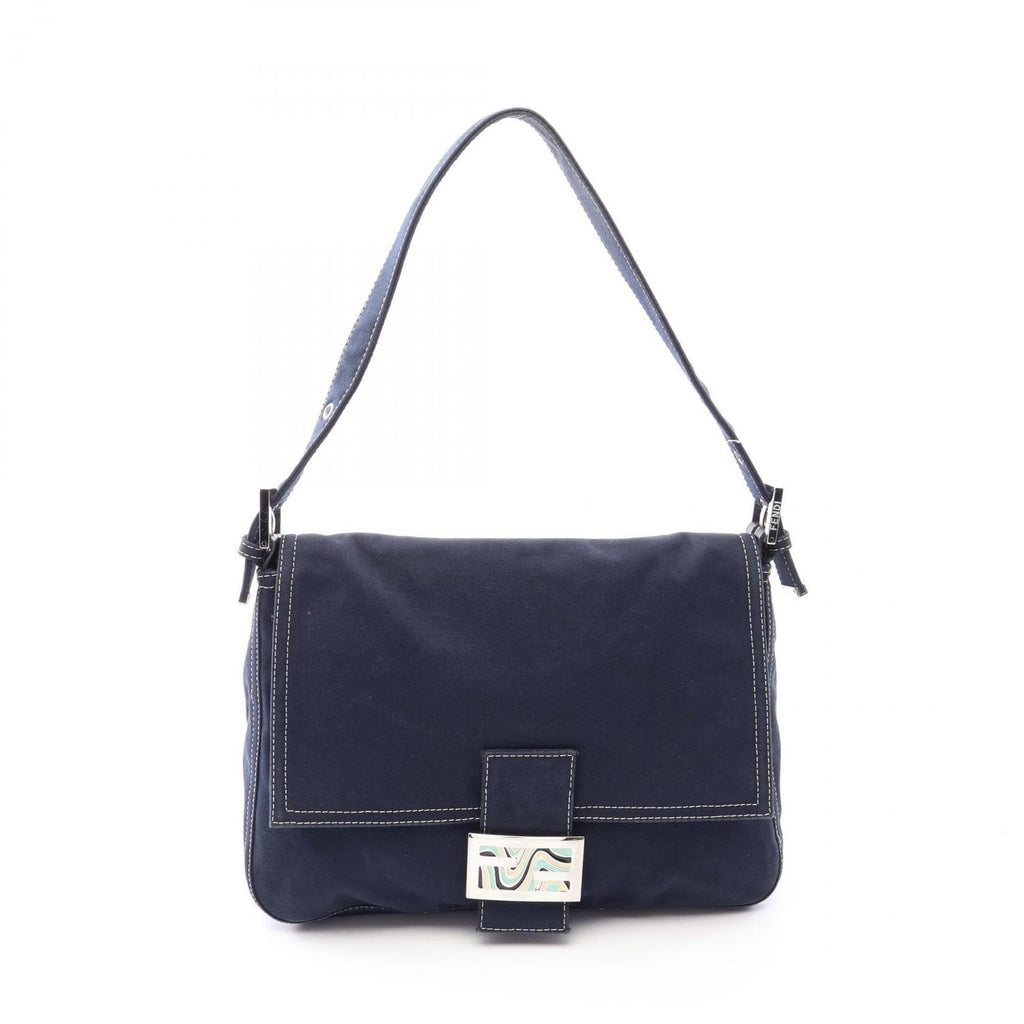 Fendi Shoulder Bag Mamma Bucket Navy Canvas Leather