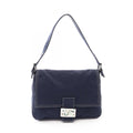 Fendi Shoulder Bag Mamma Bucket Navy Canvas Leather