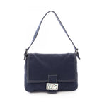 Fendi Shoulder Bag Mamma Bucket Navy Canvas Leather