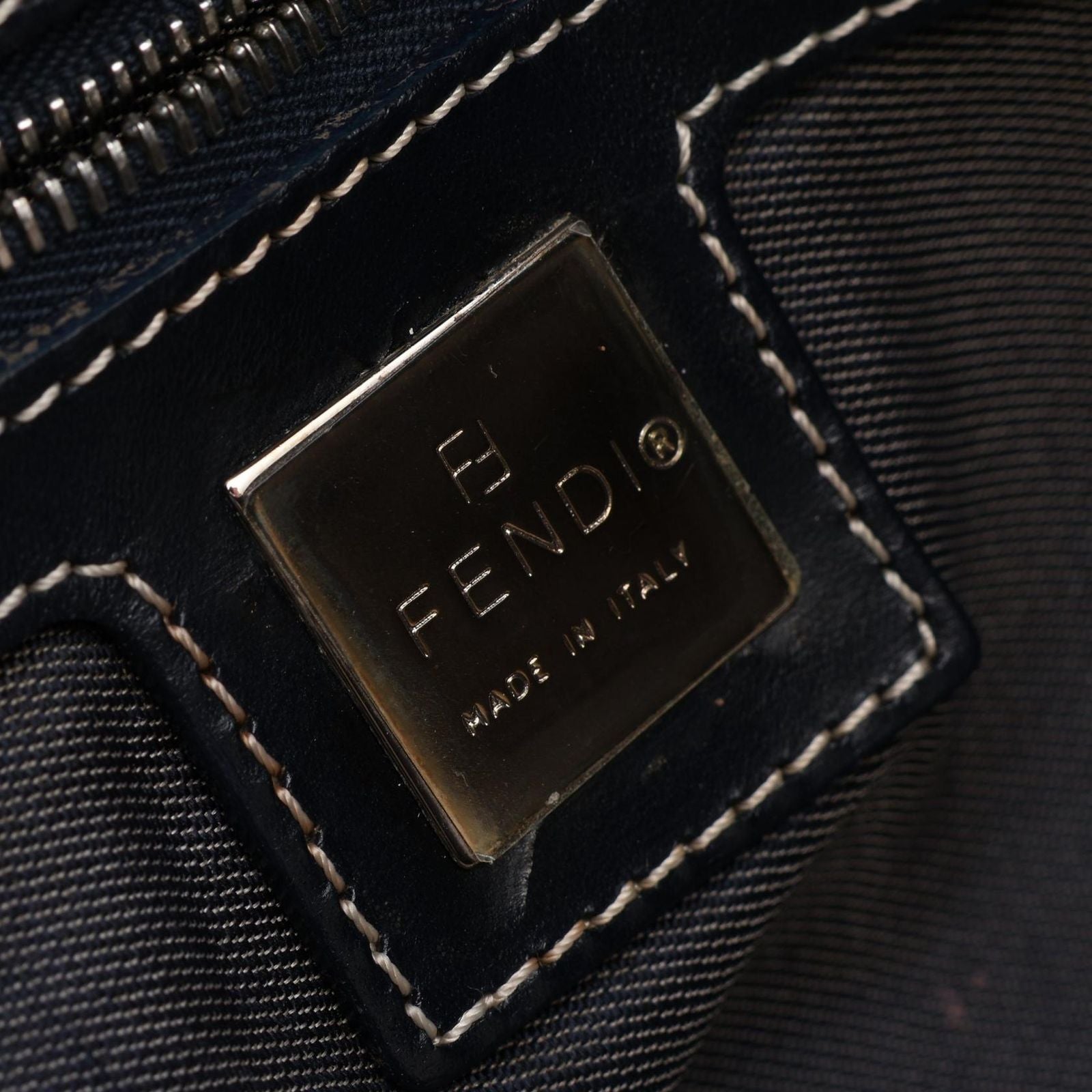 Fendi Shoulder Bag Mamma Bucket Navy Canvas Leather — view 4