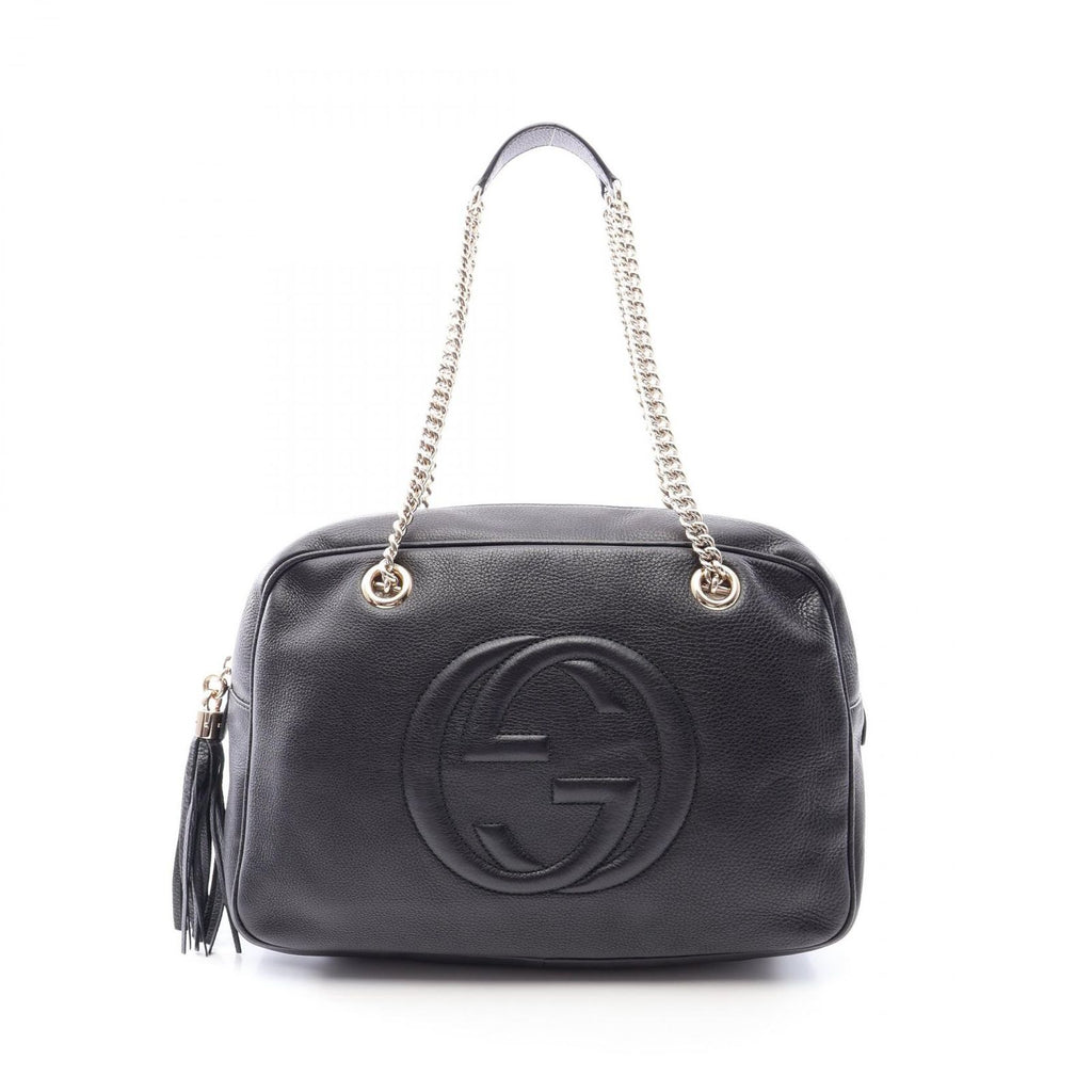 Gucci Shoulder Bag Soho Interlocking Black Leather Chain