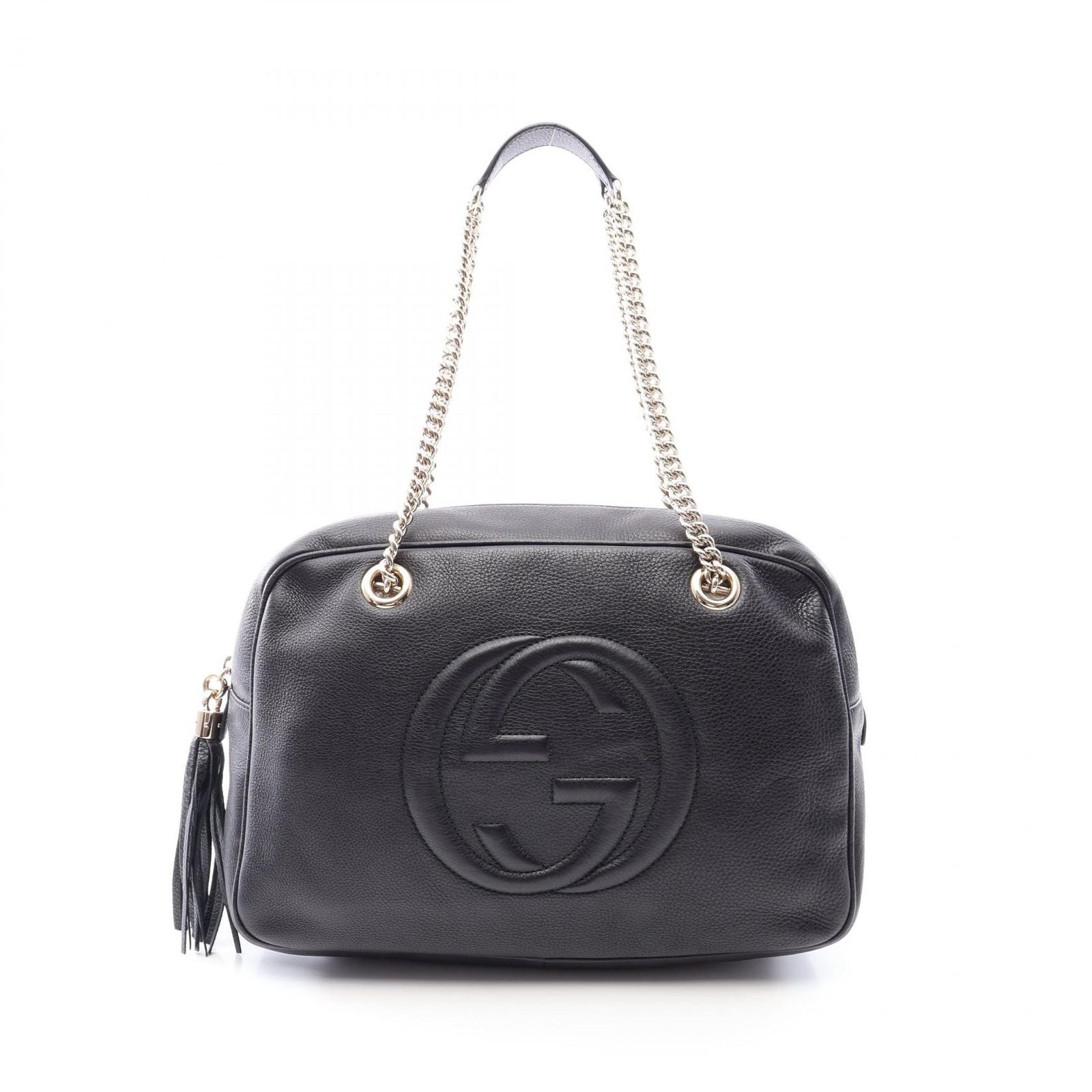 Gucci Shoulder Bag Soho Interlocking Black Leather Chain