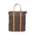 Fendi Tote Zucca Brown Beige Canvas Leather