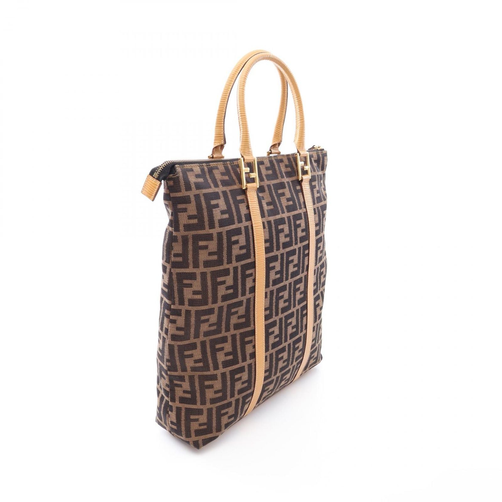 Fendi Tote Zucca Brown Beige Canvas Leather — view 2