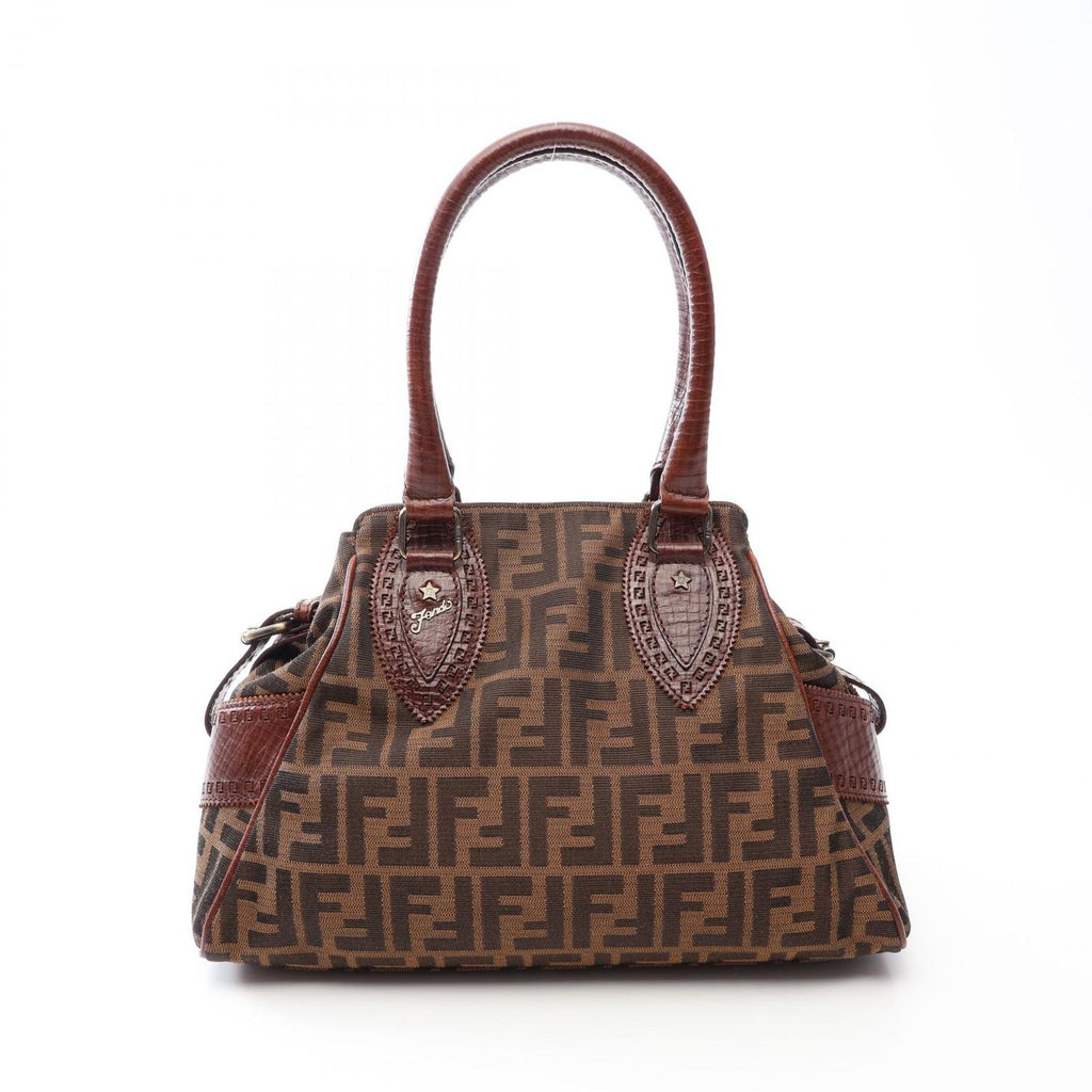 Fendi Handbag Etnico Zucca Brown Canvas Leather
