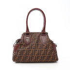 Fendi Handbag Etnico Zucca Brown Canvas Leather