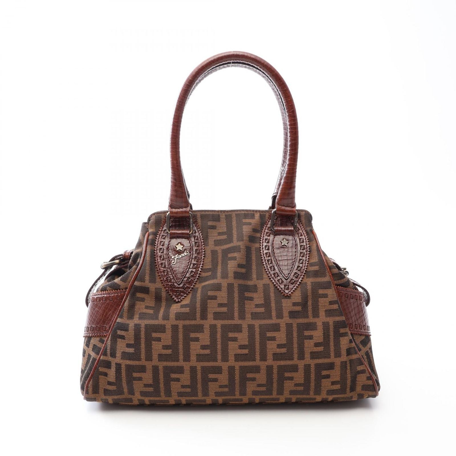Fendi Handbag Etnico Zucca Brown Canvas Leather