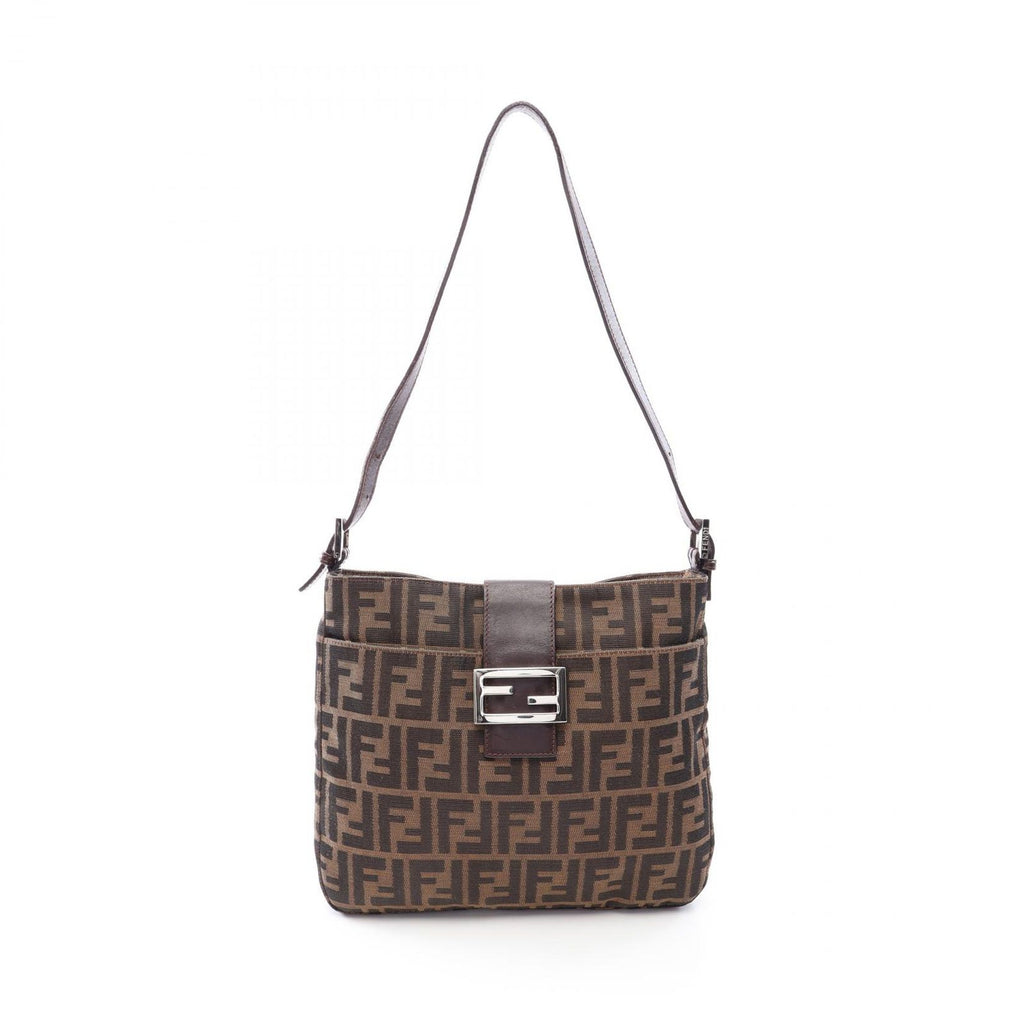 Fendi Shoulder Bag Zucca Brown Canvas Leather