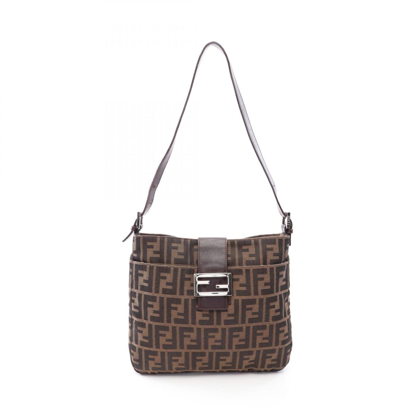Fendi Shoulder Bag Zucca Brown Canvas Leather