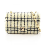 Chanel Shoulder Bag Mini Quilted 20 Cream Black Fabric Chain