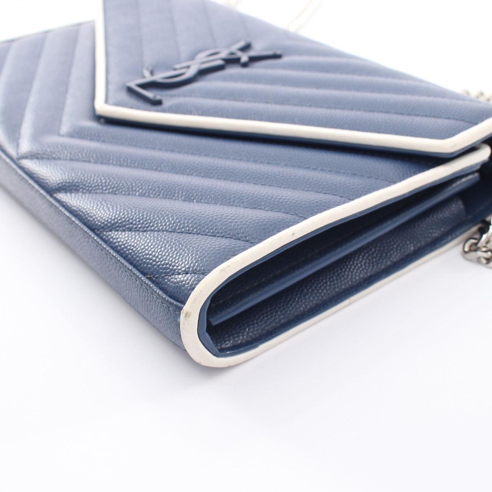 Saint Laurent Paris Shoulder Bag Cassandra Classic Navy Leather Chain Wallet — view 5