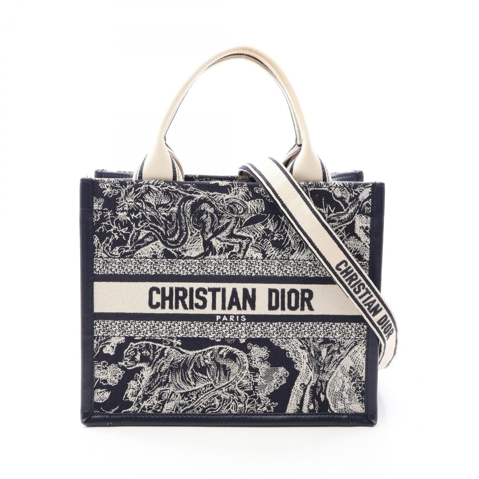Dior Tote Book Small Toile de Jouy Reverse Embroidery 2-Way Navy Canvas
