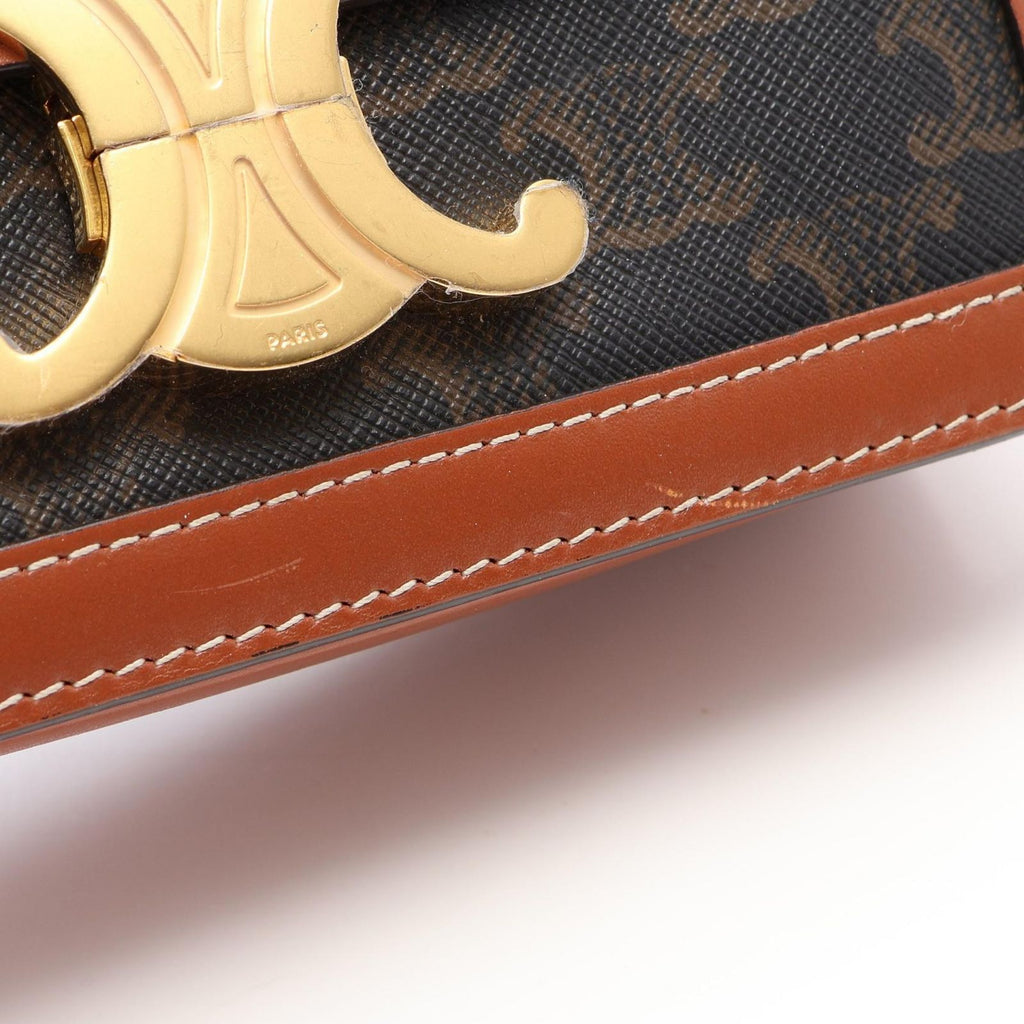 Celine Shoulder Bag Teen Triomphe Dark Brown Canvas Leather — view 6