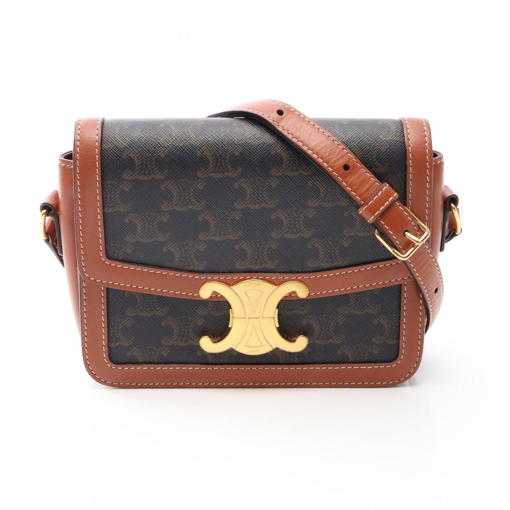 Celine Shoulder Bag Teen Triomphe Dark Brown Canvas Leather