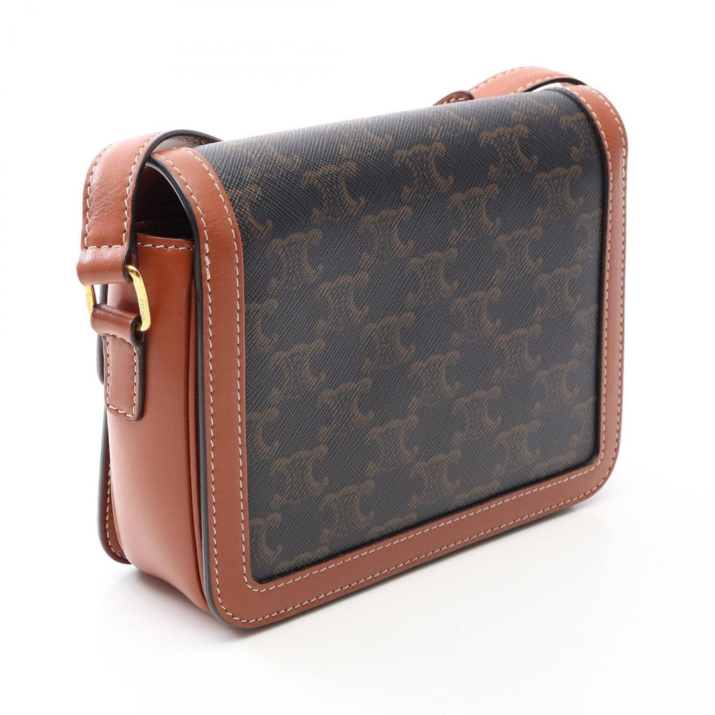 Celine Shoulder Bag Teen Triomphe Dark Brown Canvas Leather — view 2