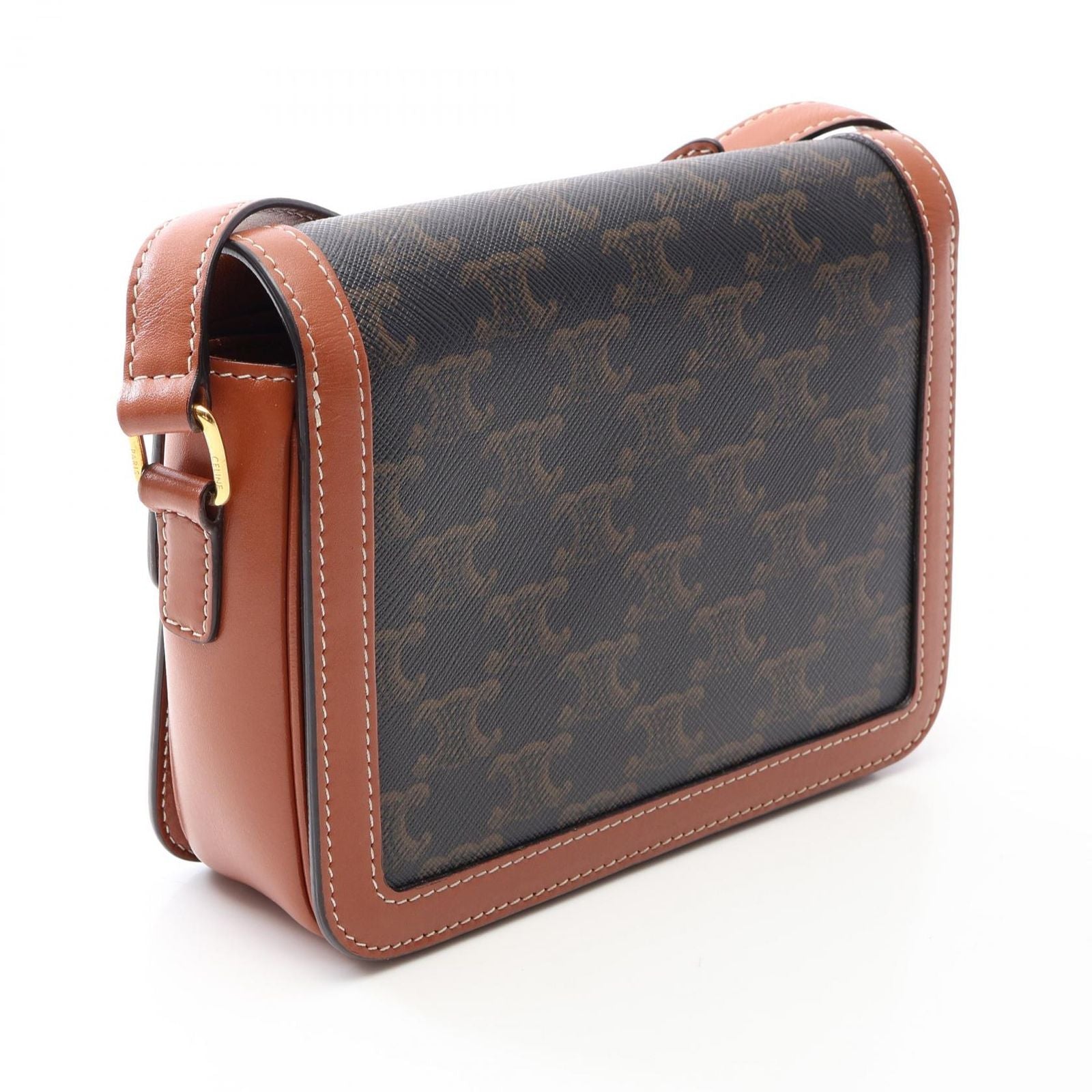 Celine Shoulder Bag Teen Triomphe Dark Brown Canvas Leather — view 2