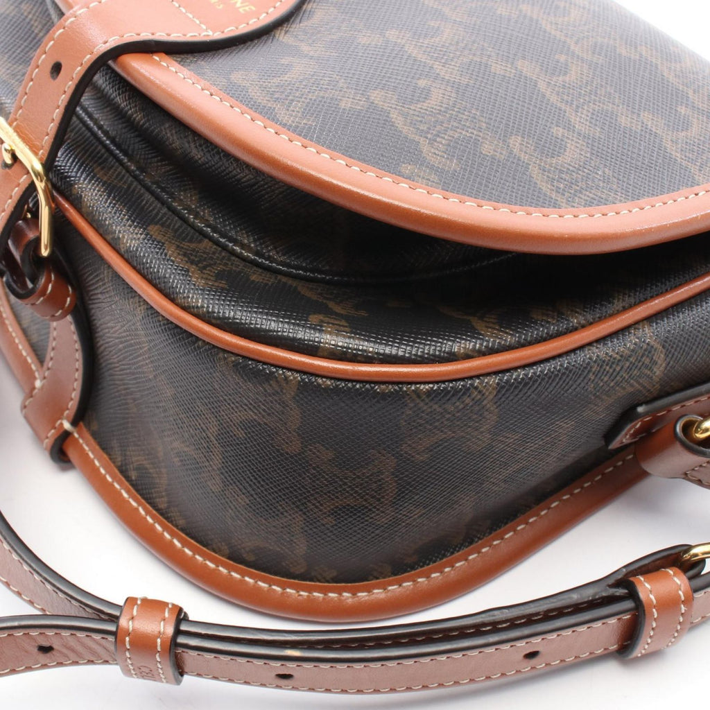 Celine Shoulder Bag Folco Triomphe Dark Brown Canvas Leather Falco — view 6