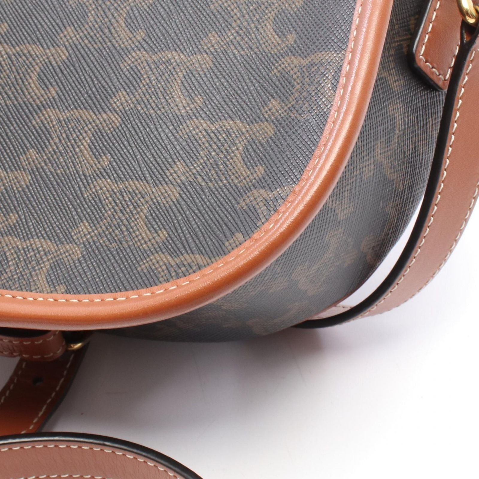 Celine Shoulder Bag Folco Triomphe Dark Brown Canvas Leather Falco — view 7