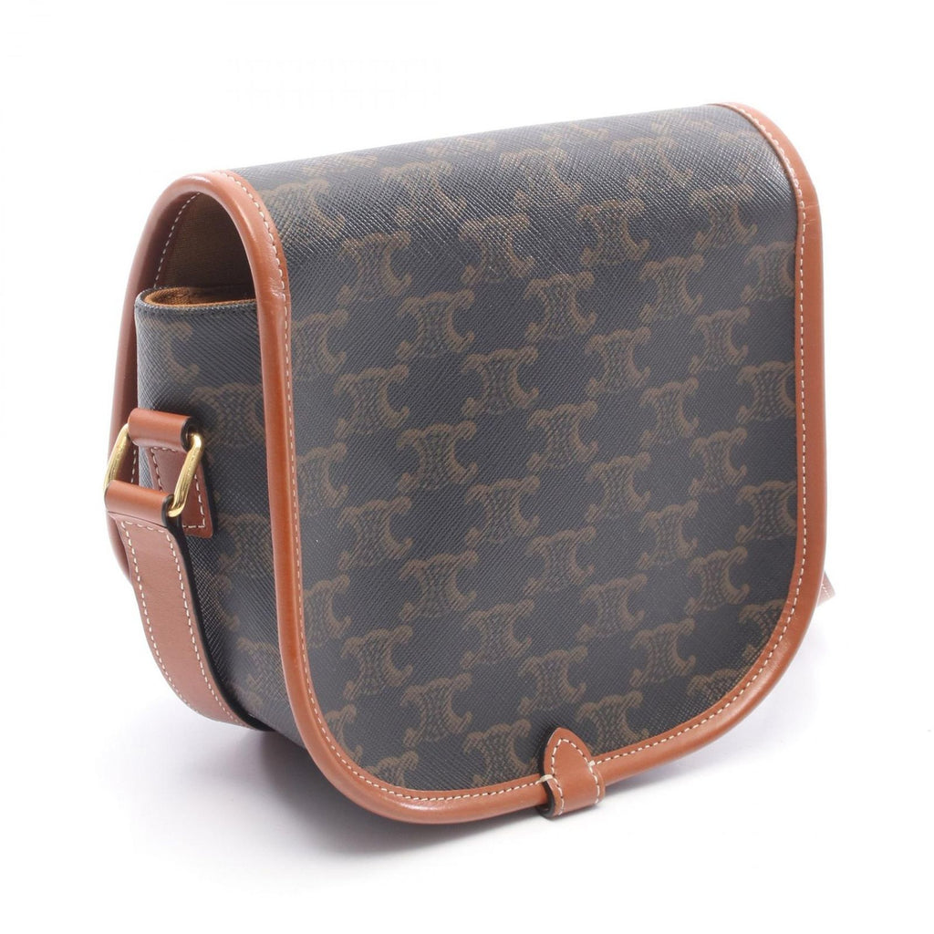 Celine Shoulder Bag Folco Triomphe Dark Brown Canvas Leather Falco — view 2