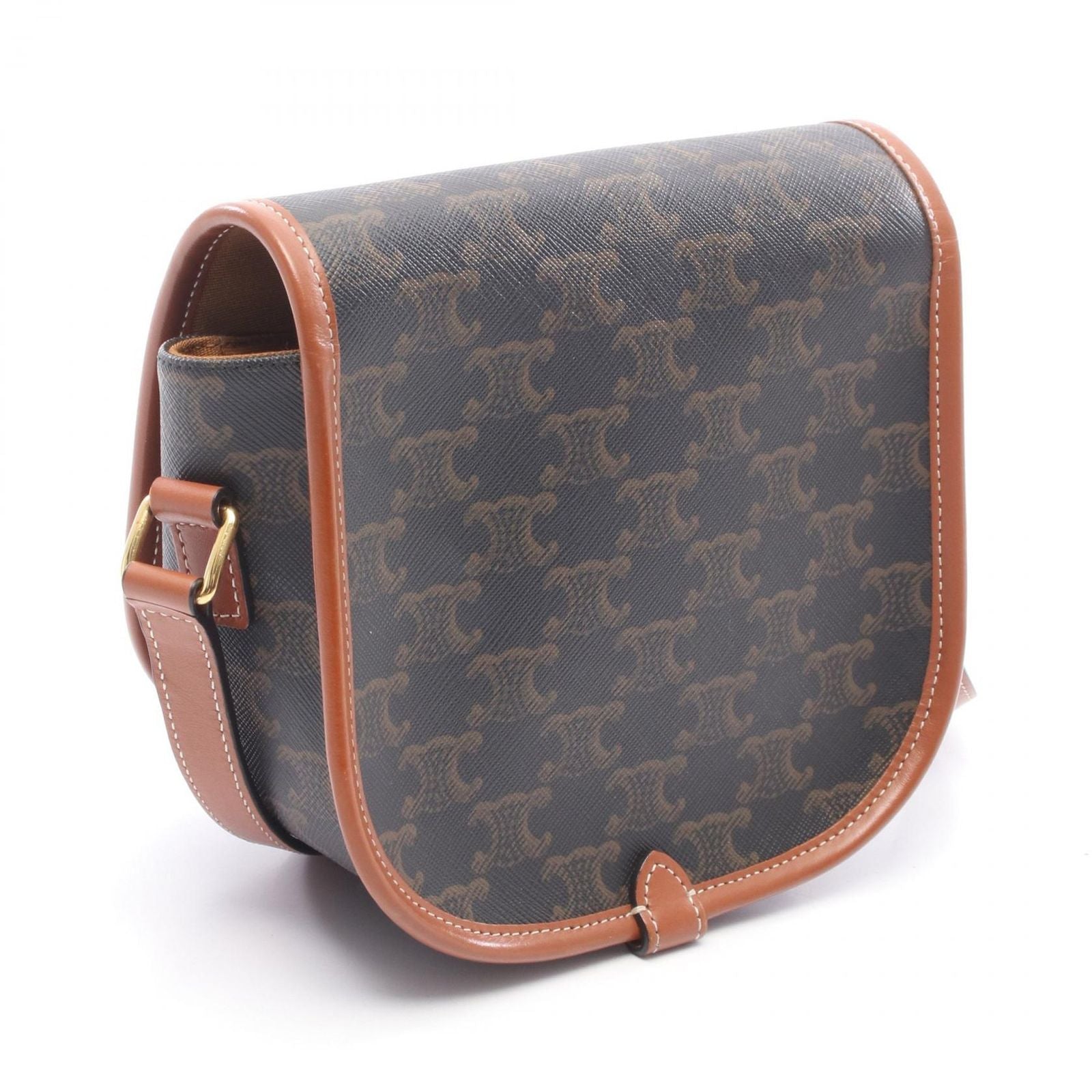 Celine Shoulder Bag Folco Triomphe Dark Brown Canvas Leather Falco — view 2