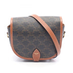 Celine Shoulder Bag Folco Triomphe Dark Brown Canvas Leather Falco