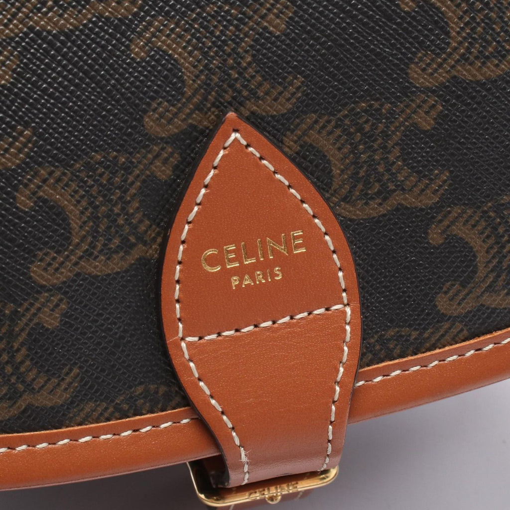 Celine Shoulder Bag Folco Triomphe Dark Brown Canvas Leather Falco — view 4