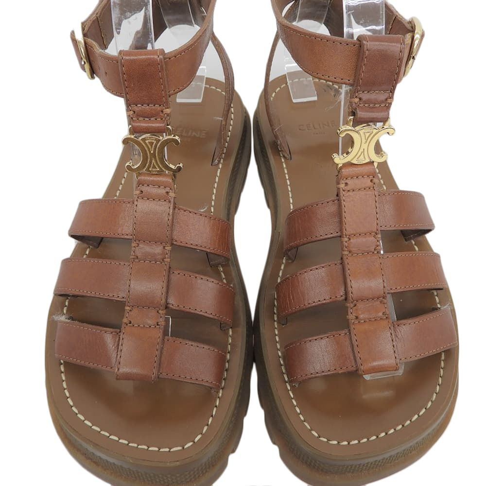 Celine Leather Triomphe Gladiator Sandals Shoes Brown — view 3