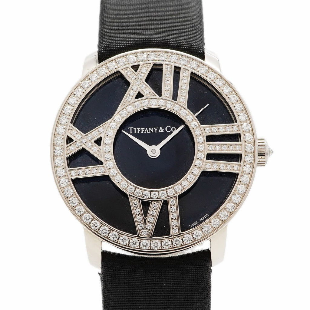 Tiffany & Co Atlas Cocktail Round WG Diamond Black Dial Watch
