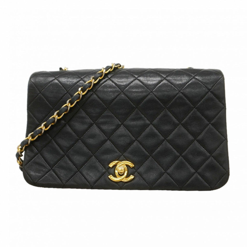 Chanel Shoulder Bag Quilted Lambskin Black Gold
