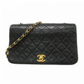 Chanel Shoulder Bag Quilted Lambskin Black Gold