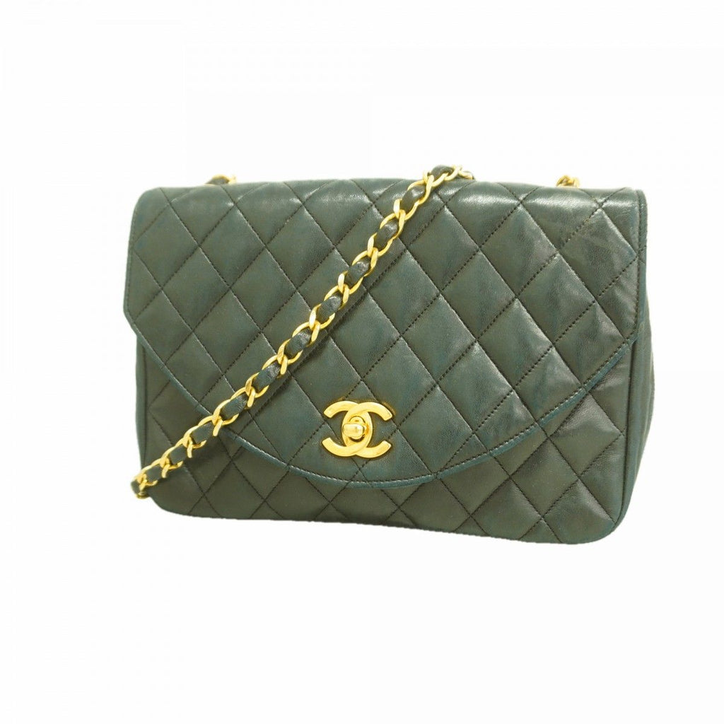 Chanel Shoulder Bag Quilted Lambskin Black Gold