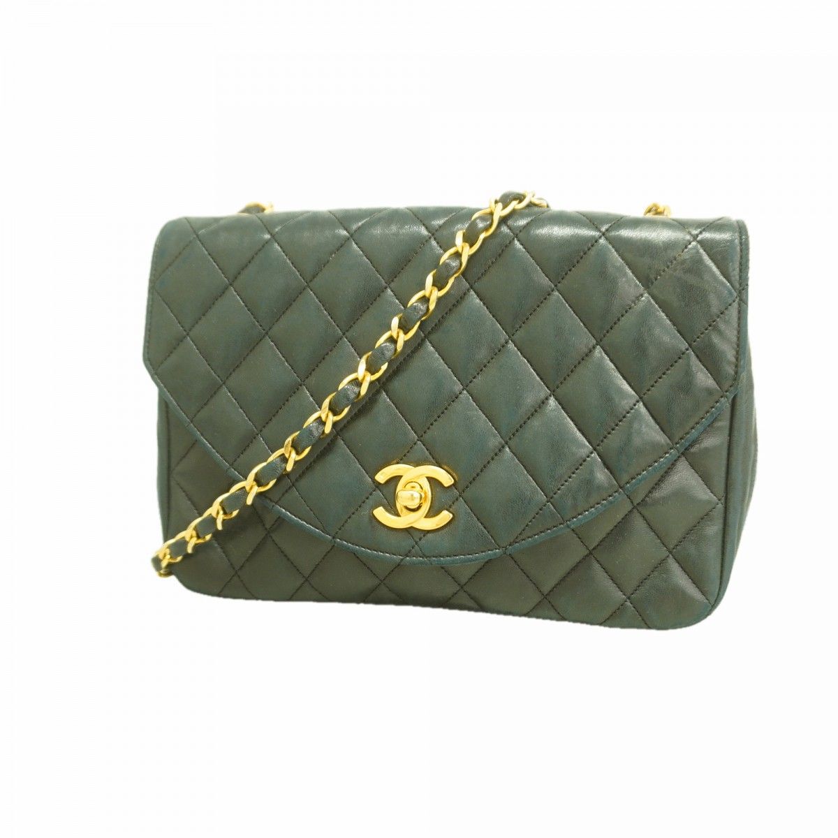 Chanel Shoulder Bag Quilted Lambskin Black Gold