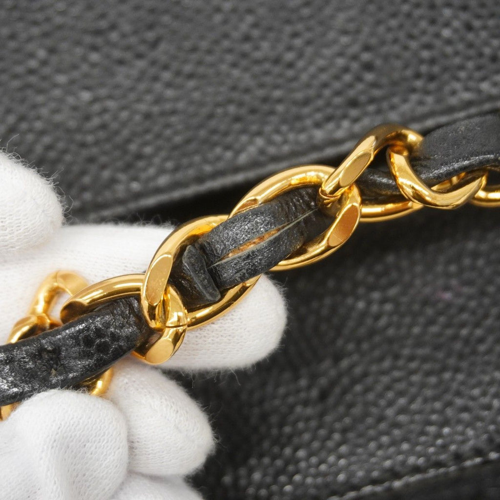 Chanel Shoulder Bag Caviar Leather Black Gold — view 8