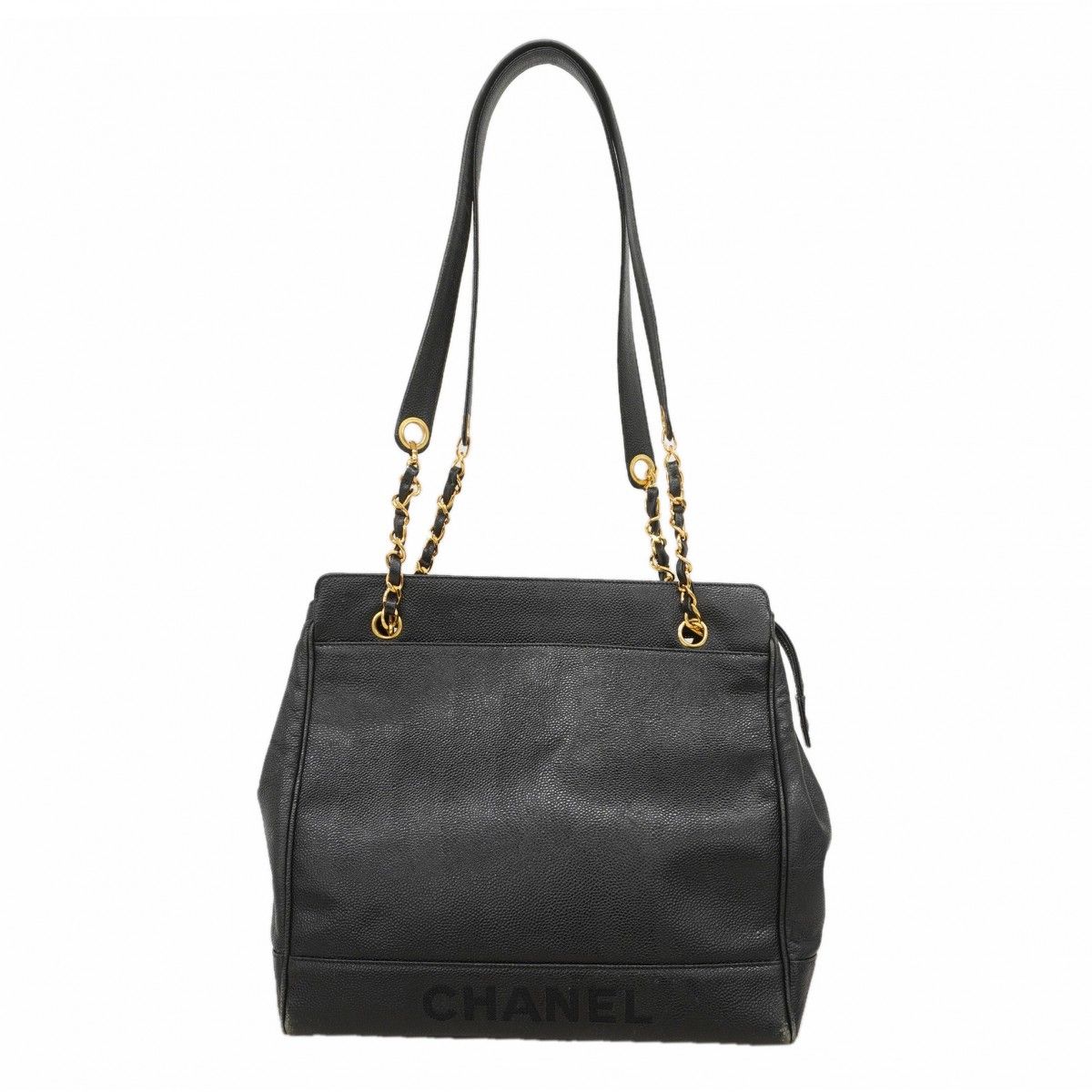 Chanel Shoulder Bag Caviar Leather Black Gold