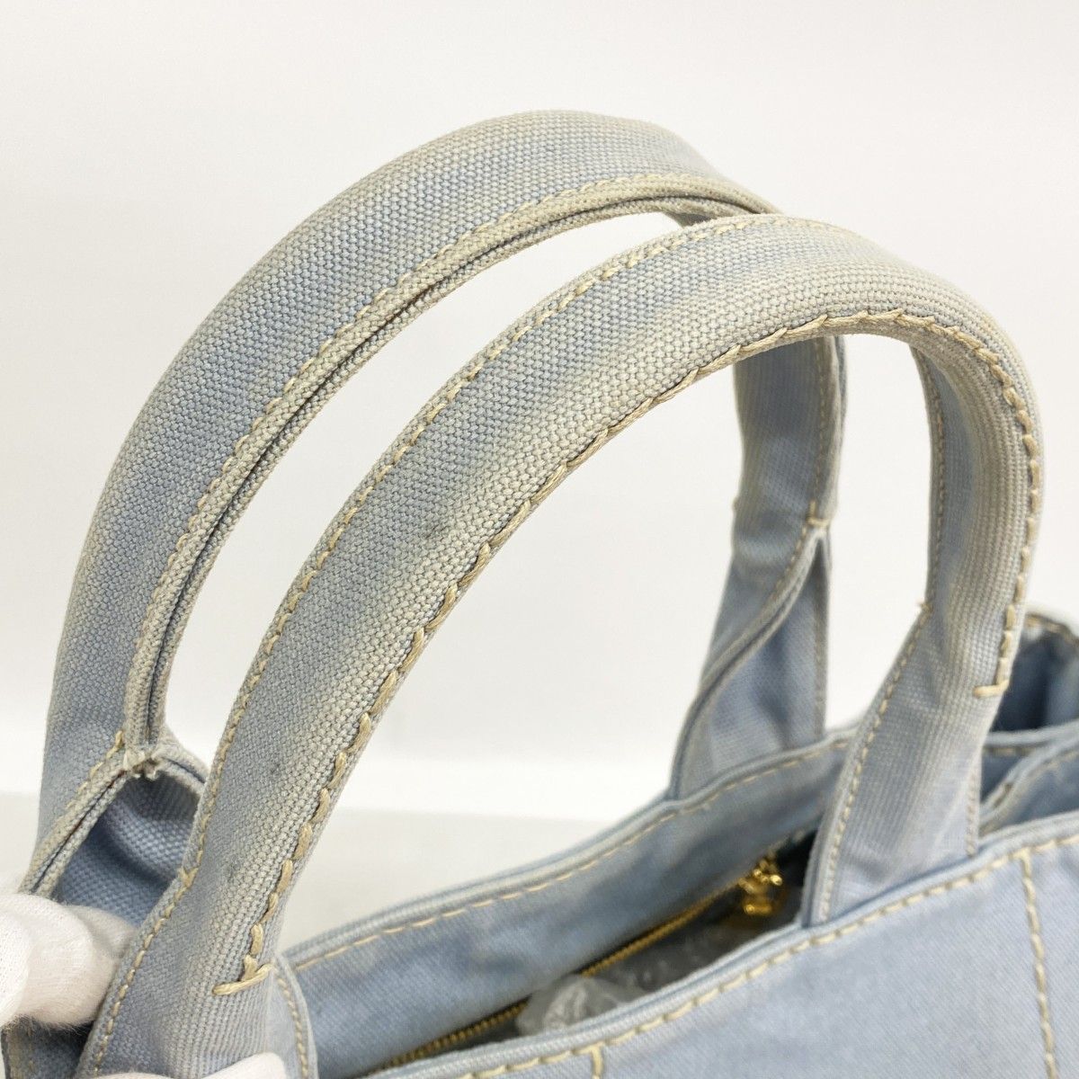 Prada Tote Canapa Canvas Skyblue Gold — view 8