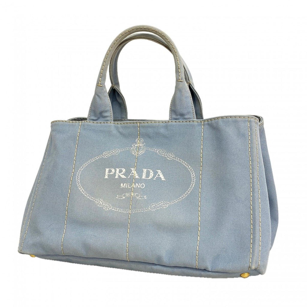 Prada Tote Canapa Canvas Skyblue Gold