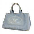 Prada Tote Canapa Canvas Skyblue Gold
