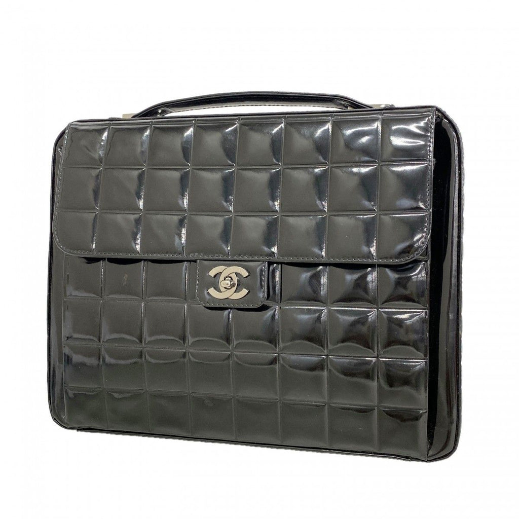 Chanel Briefcase Choco Bar Patent Leather Black Silver