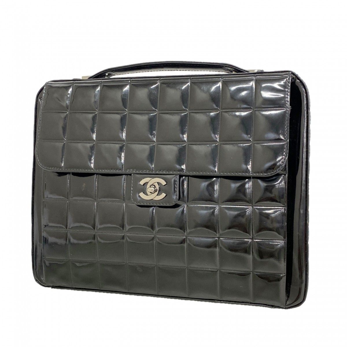 Chanel Briefcase Choco Bar Patent Leather Black Silver