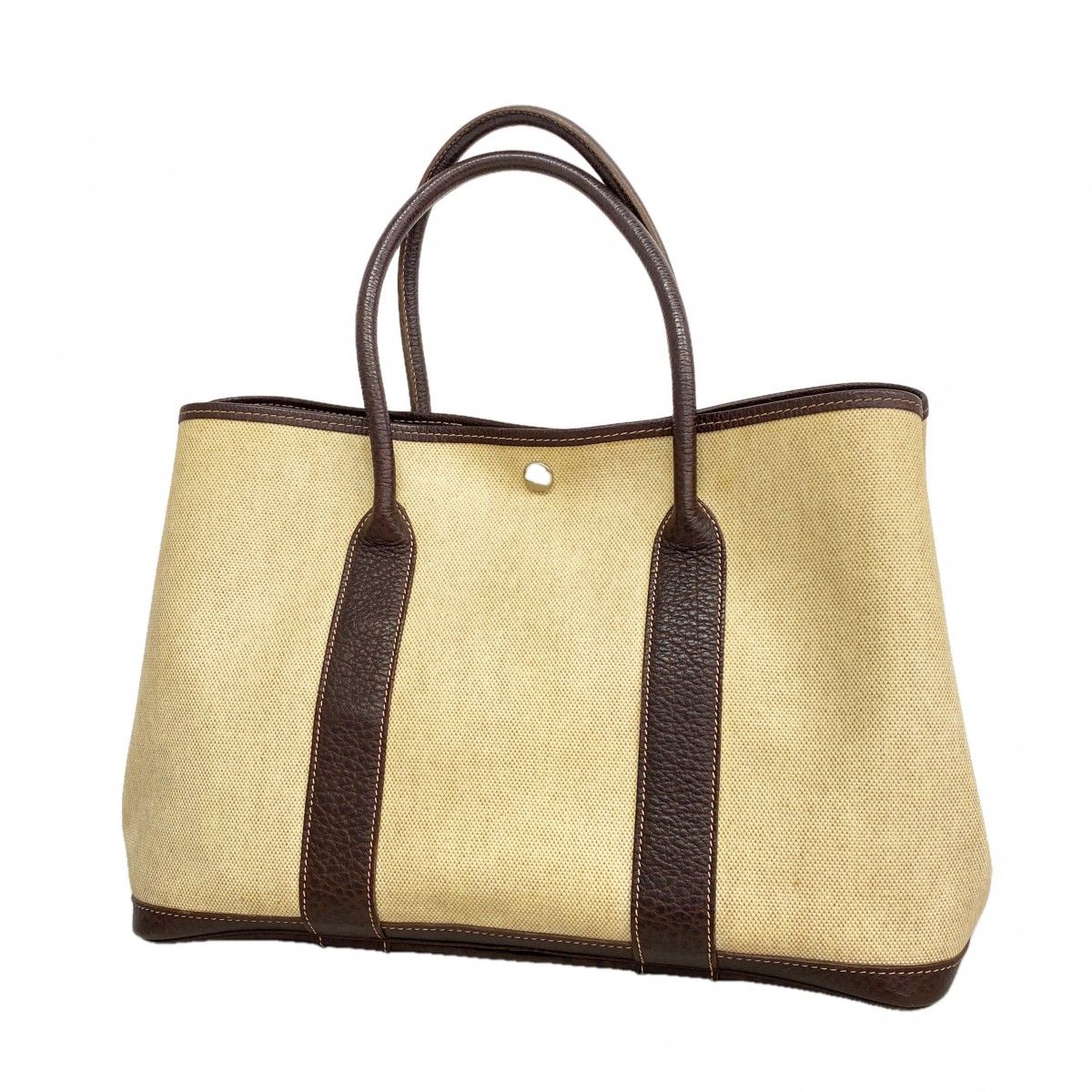 Hermes Tote Garden Party PM Toile Ash Brown Silver