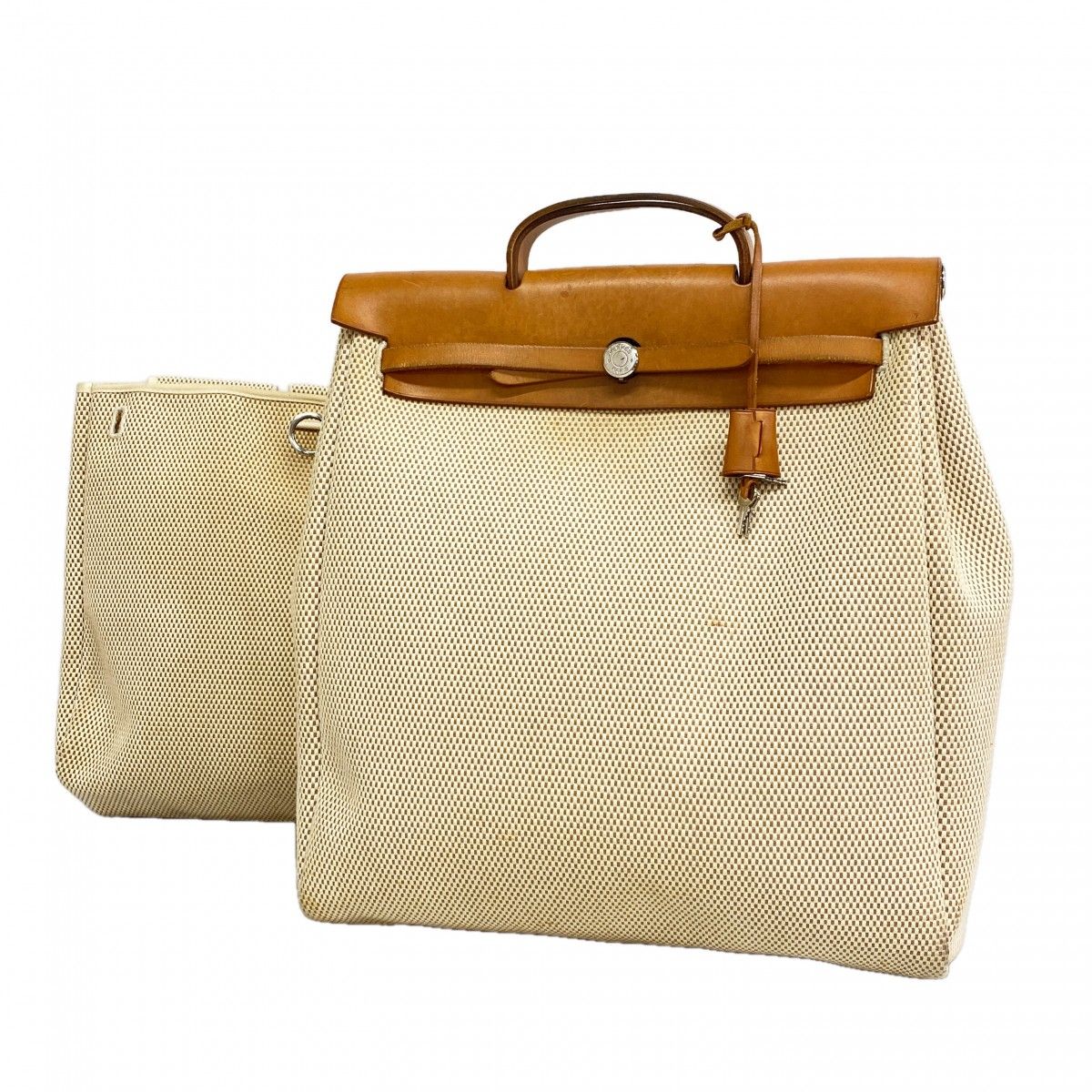 Hermes Handbag Herbag MM Toile GM Natural Silver