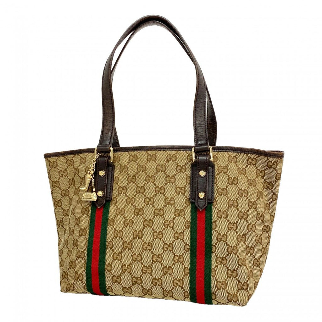 Gucci Tote GG Canvas Sherry Line Beige Brown Champagne Gold