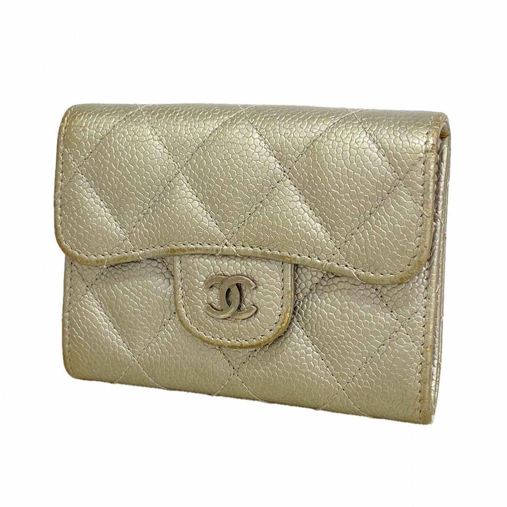 Chanel Card Case Quilted Caviar Leather Silver