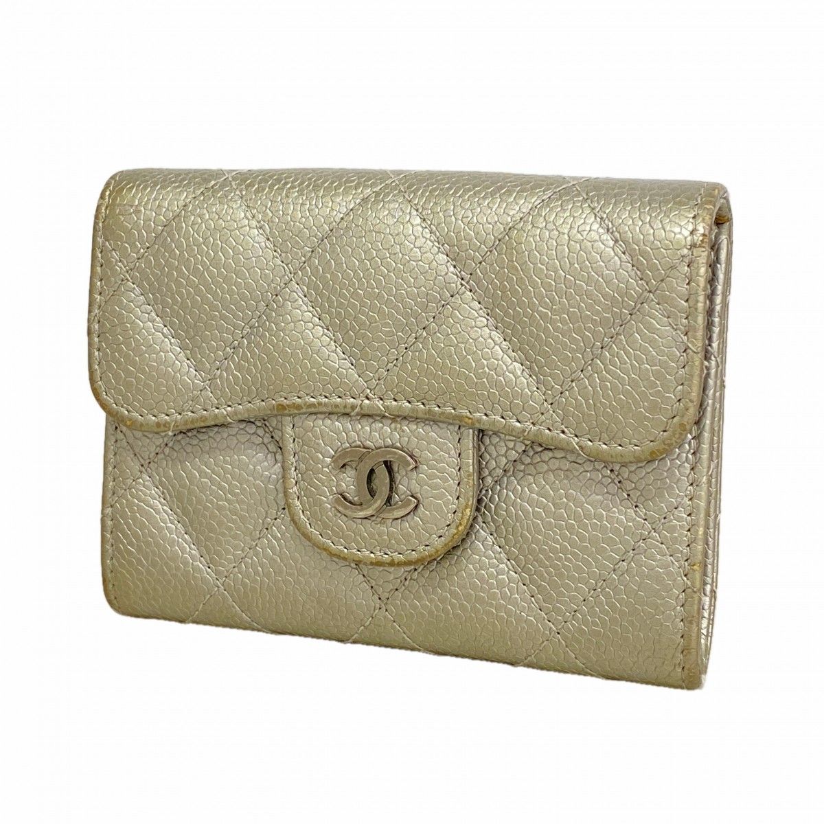 Chanel Card Case Quilted Caviar Leather Silver