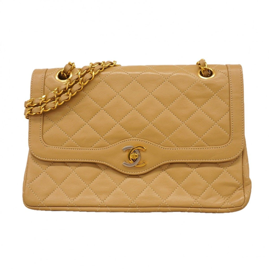 Chanel Shoulder Bag Quilted Limited Edition Lambskin Beige Gold Silver