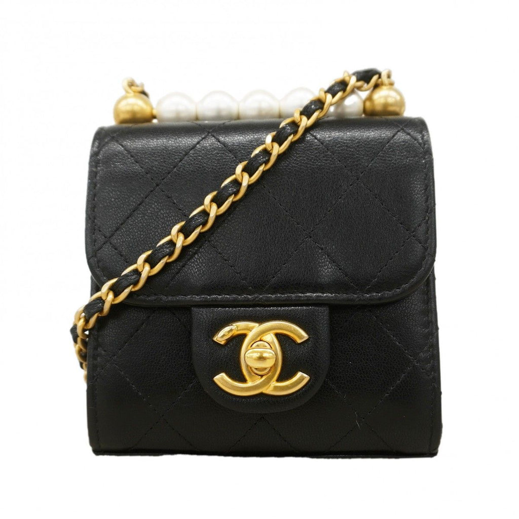 Chanel Shoulder Bag Quilted Lambskin Black Champagne Gold