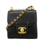 Chanel Shoulder Bag Quilted Lambskin Black Champagne Gold