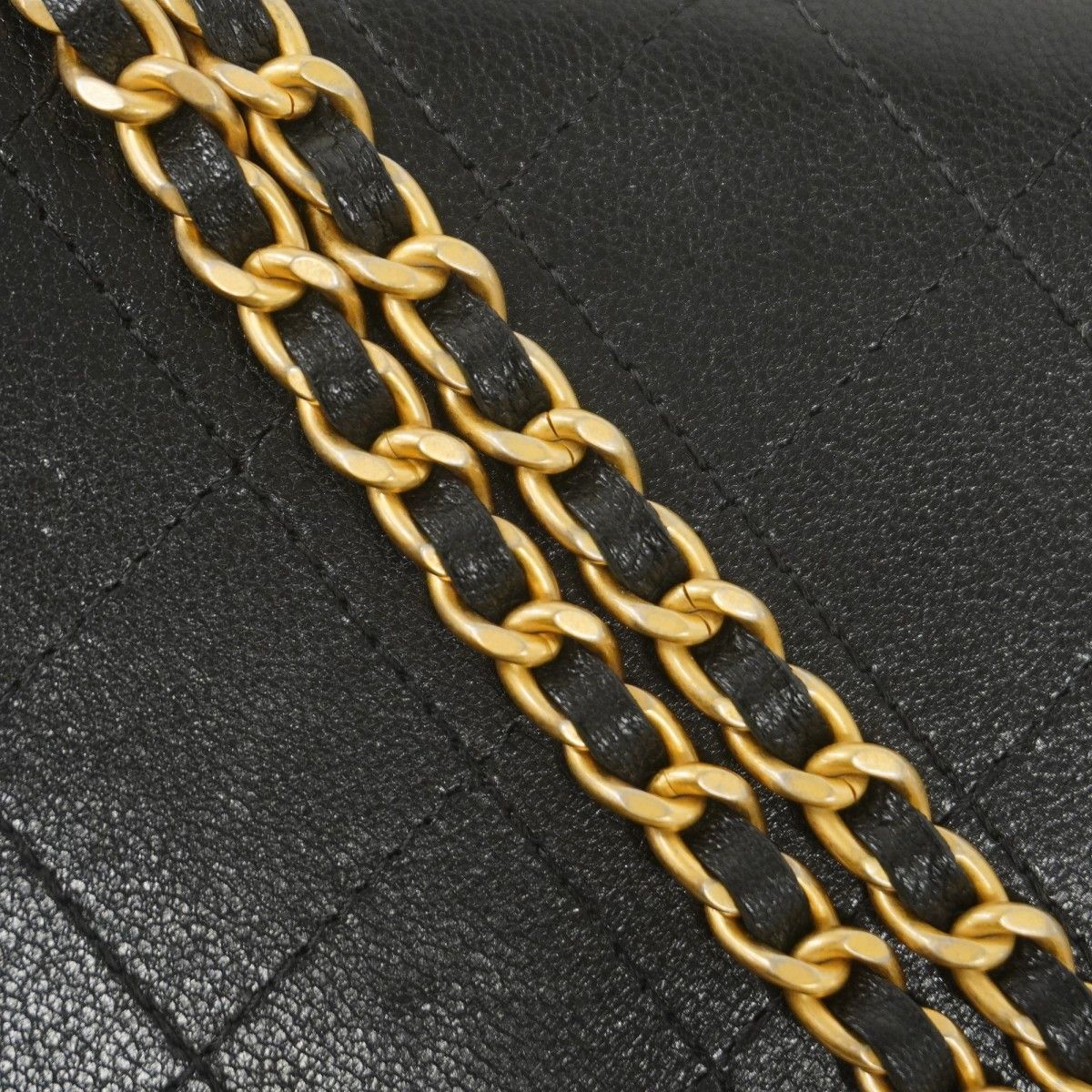 Chanel Shoulder Bag Quilted Lambskin Black Champagne Gold — view 8