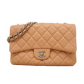 Chanel Shoulder Bag Quilted Lambskin Beige Silver