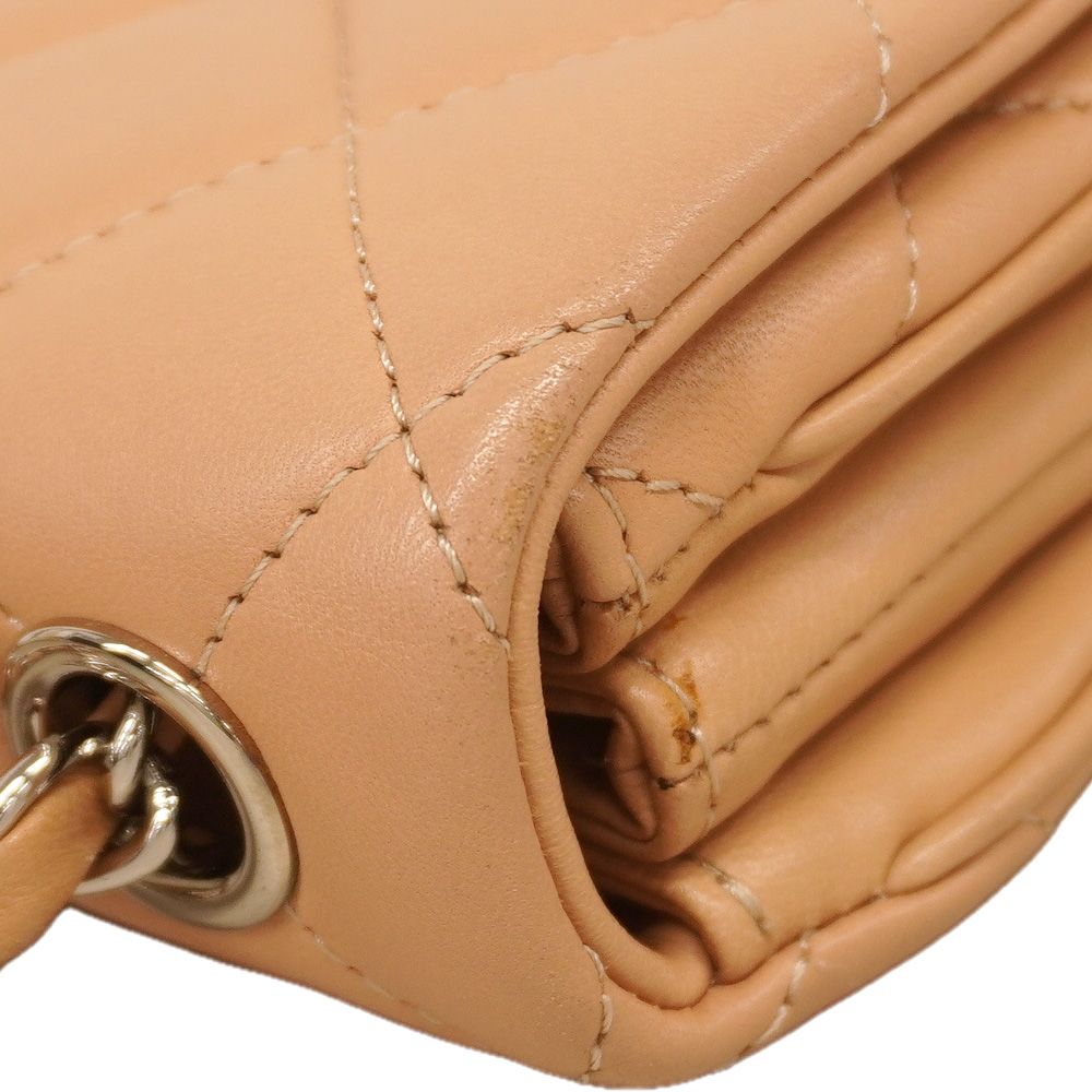 Chanel Shoulder Bag Quilted Lambskin Beige Silver — view 7